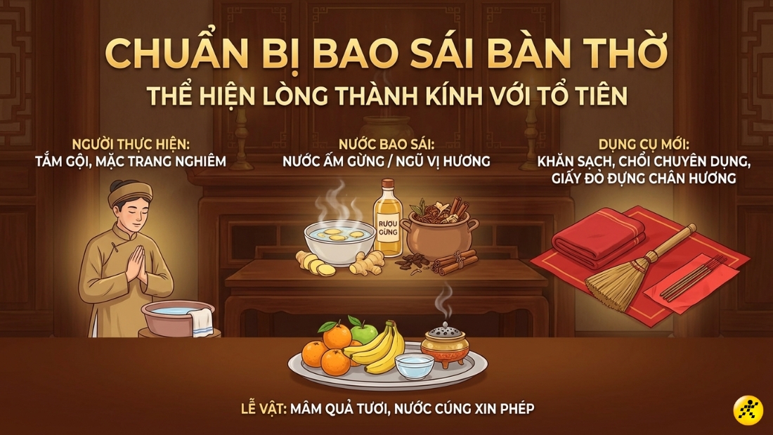 Đồ vật chuẩn bị bao s&aacute;i b&agrave;n thờ
