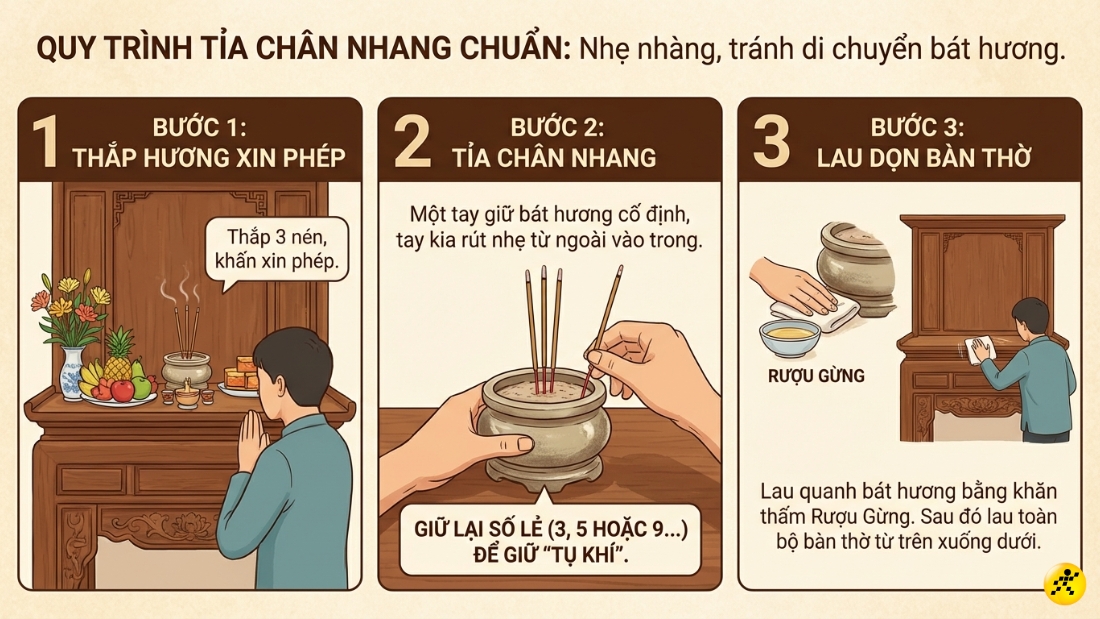 Quy tr&igrave;nh tỉa ch&acirc;n nhang đ&uacute;ng c&aacute;ch