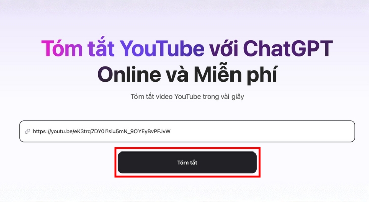 Dán liên kết vào trang web tóm tắt video Youtube của Monica AI