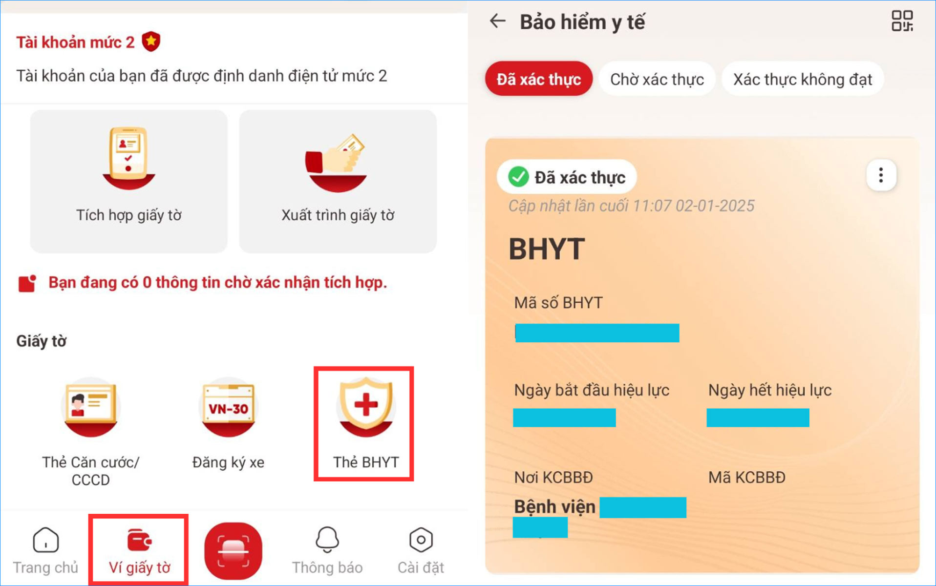Dùng VNeID tra cứu BHYT nhanh chóng: Đăng nhập, vào Ví giấy tờ, chọn Thẻ BHYT để xem hạn và lịch sử