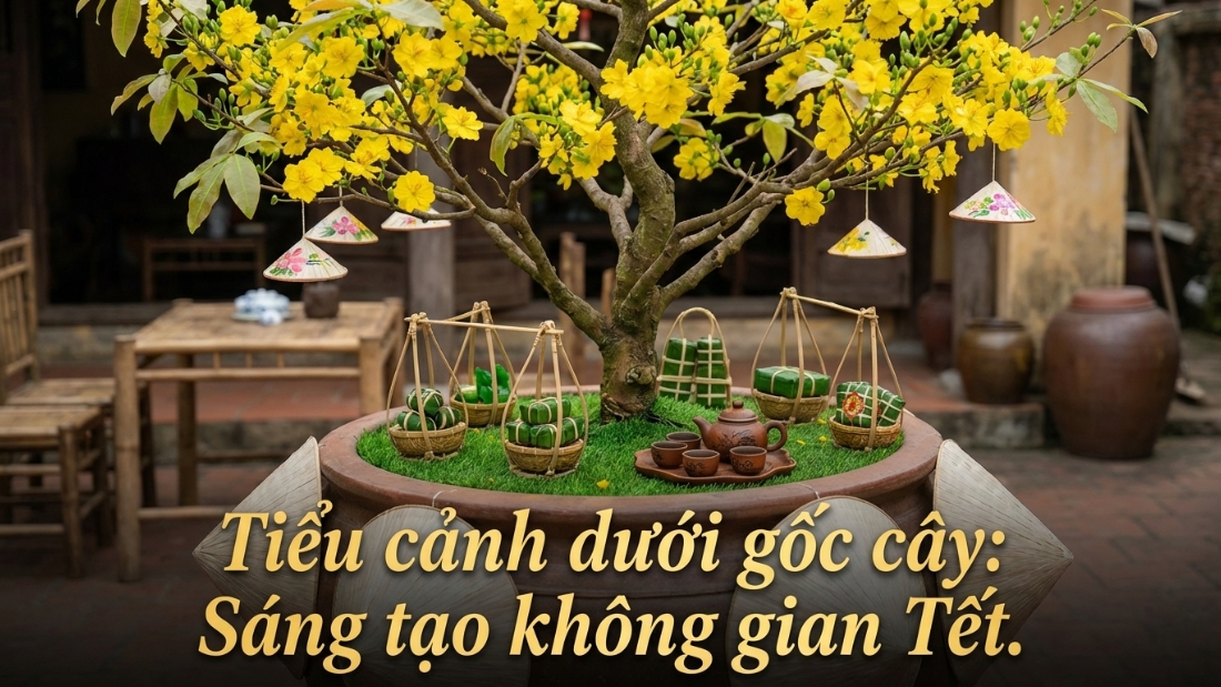 Trang tr&iacute; kết hợp tiểu cảnh dưới gốc c&acirc;y