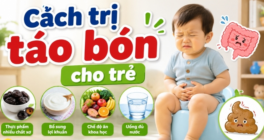 Táo bón là tình trạng rối loạn tiêu hóa khi phân di chuyển quá chậm trong ruột già, khiến trẻ đi tiêu ít hơn bình thường