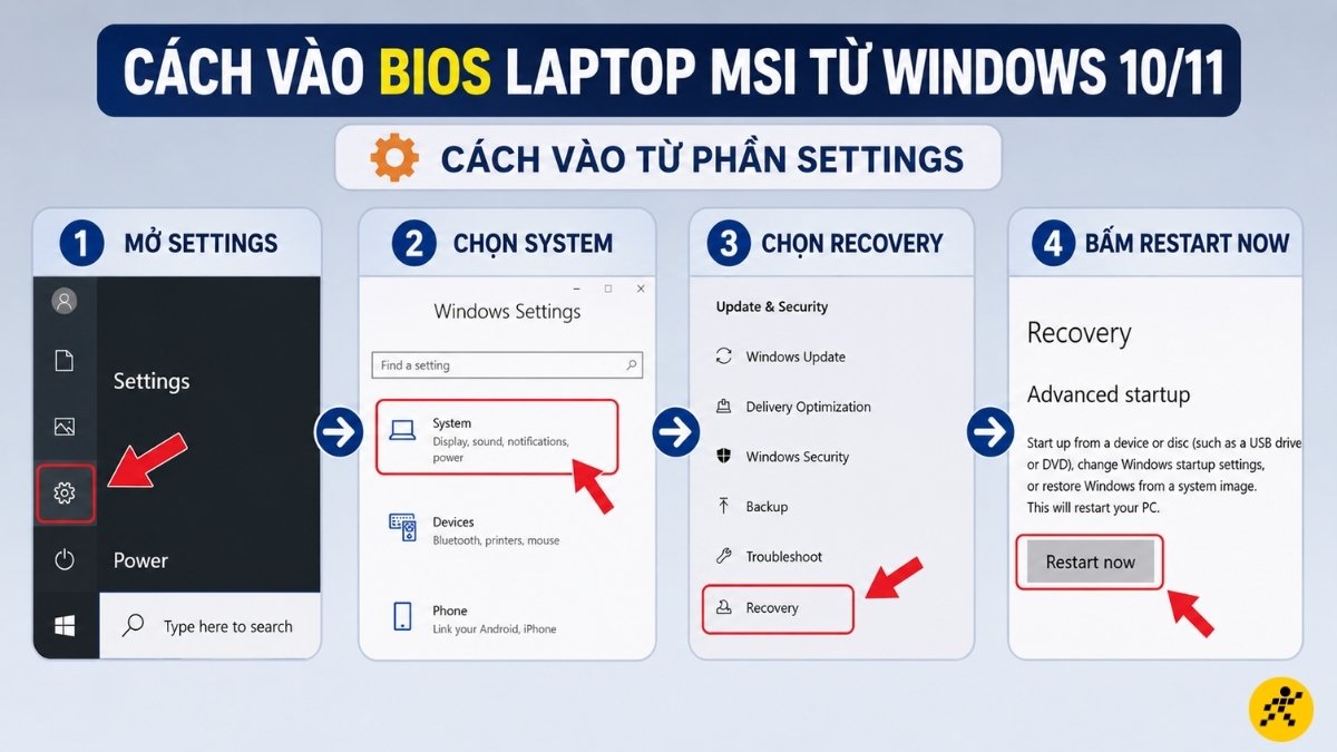 Cách vào từ phần Settings Cách vào từ phần Settings