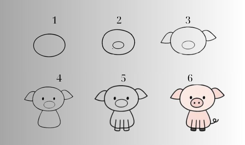 Các bước cơ bản để vẽ một chú heo con mũm mĩm