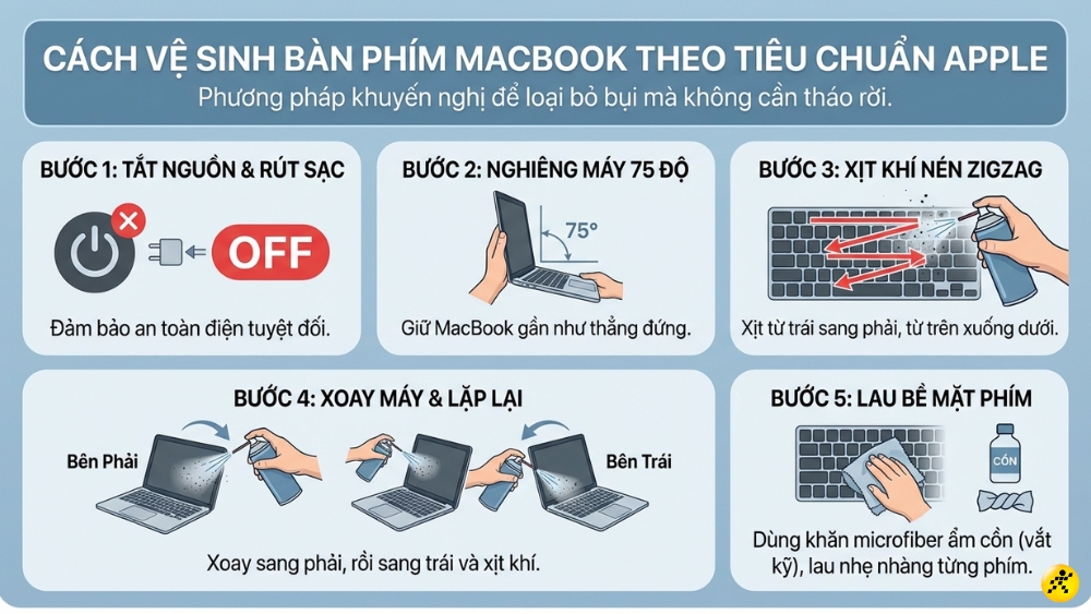 C&aacute;ch vệ sinh b&agrave;n ph&iacute;m MacBook chuẩn Apple