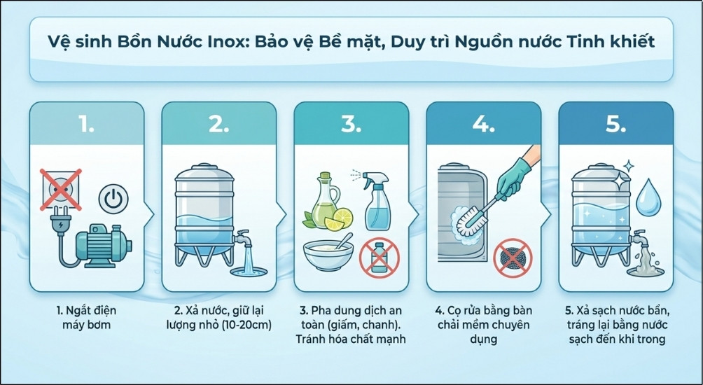 Hướng dẫn cách vệ sinh bồn nước inox tại nhà đơn giản
