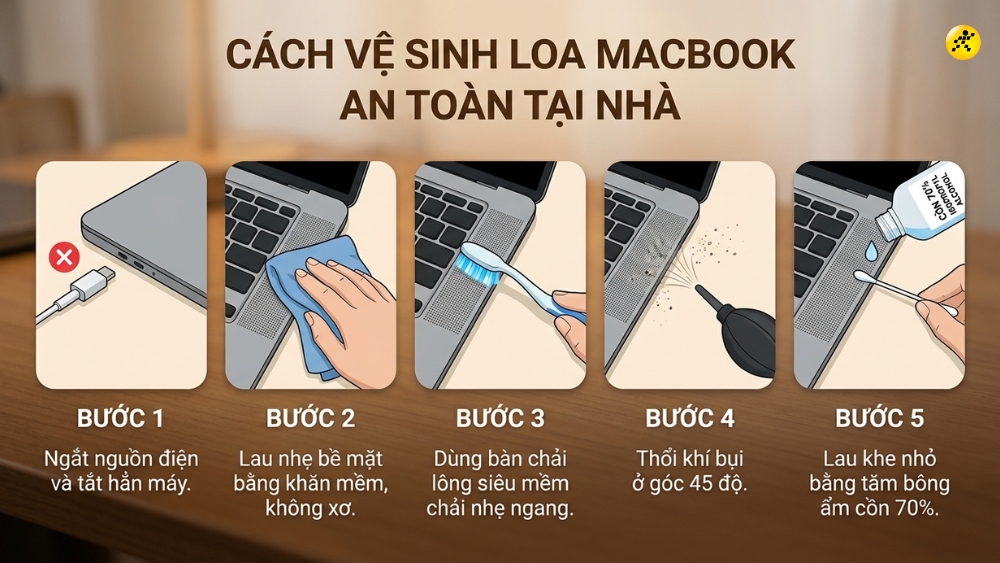C&aacute;ch vệ sinh loa MacBook an to&agrave;n tại nh&agrave;