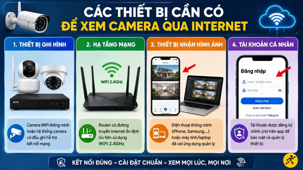 C&aacute;c thiết bị cần c&oacute; để xem camera qua internet
