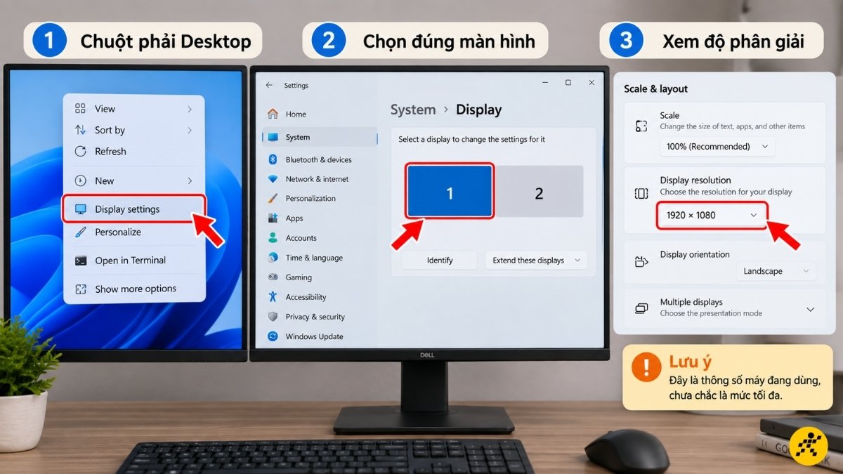 Xem độ ph&acirc;n giải trong Display Settings