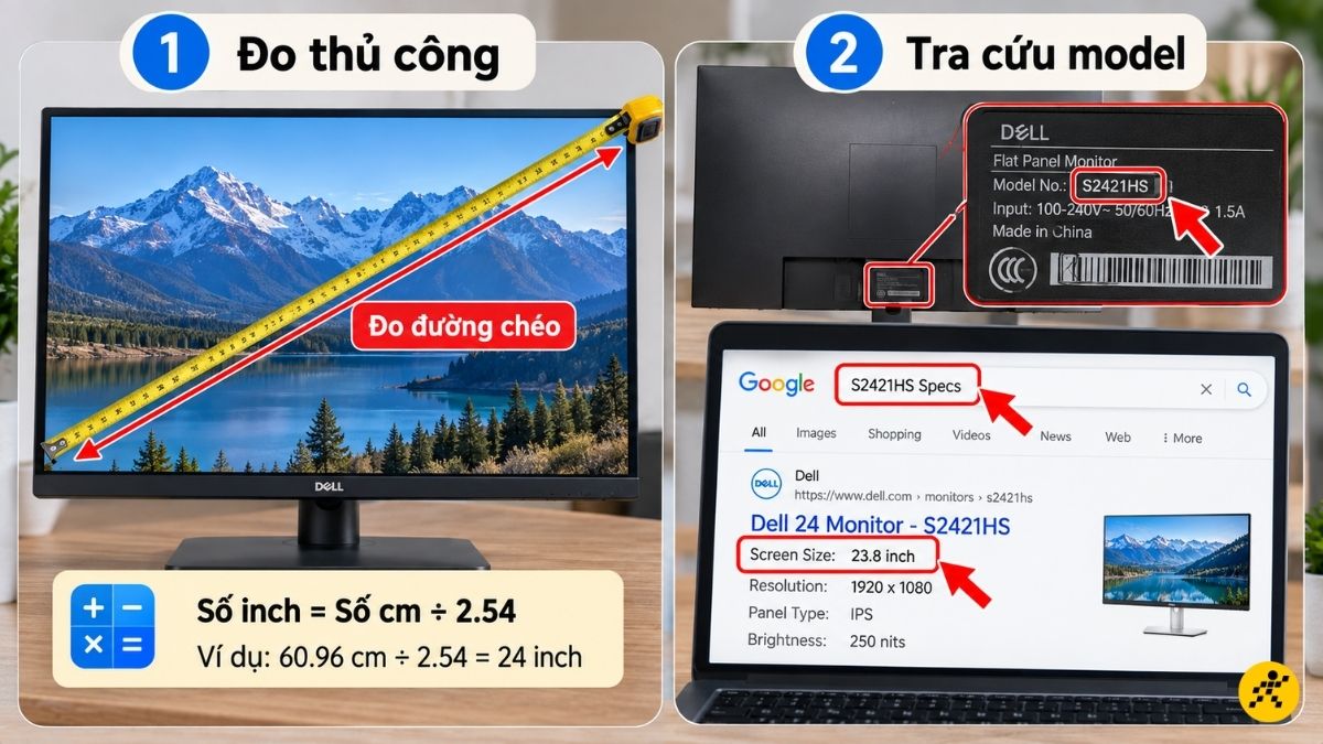 C&aacute;ch kiểm tra k&iacute;ch thước inch vật l&yacute; của m&agrave;n h&igrave;nh