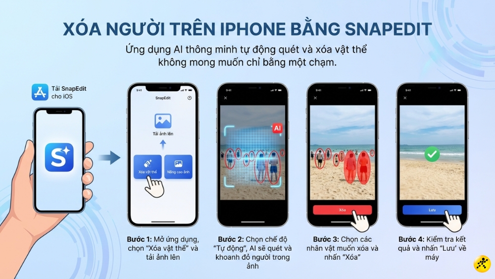 Xo&aacute; người tr&ecirc;n iPhone bằng SnapEdit
