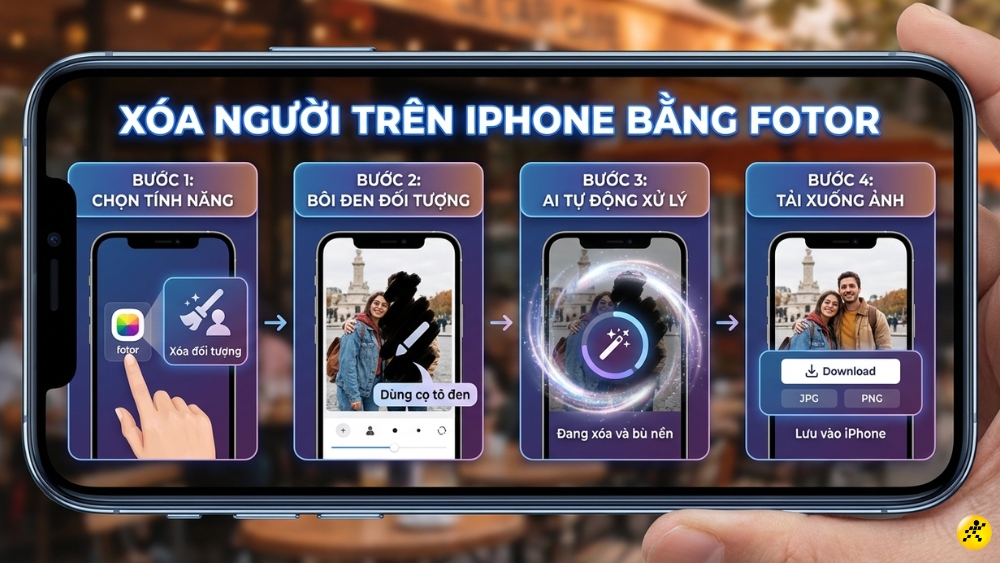 X&oacute;a người tr&ecirc;n iPhone bằng Fotor 