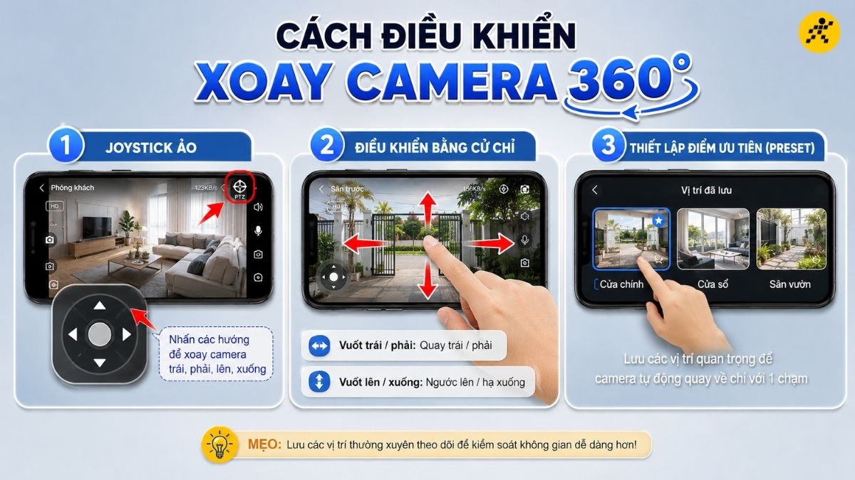 C&aacute;ch điều khiển xoay camera 360 độ