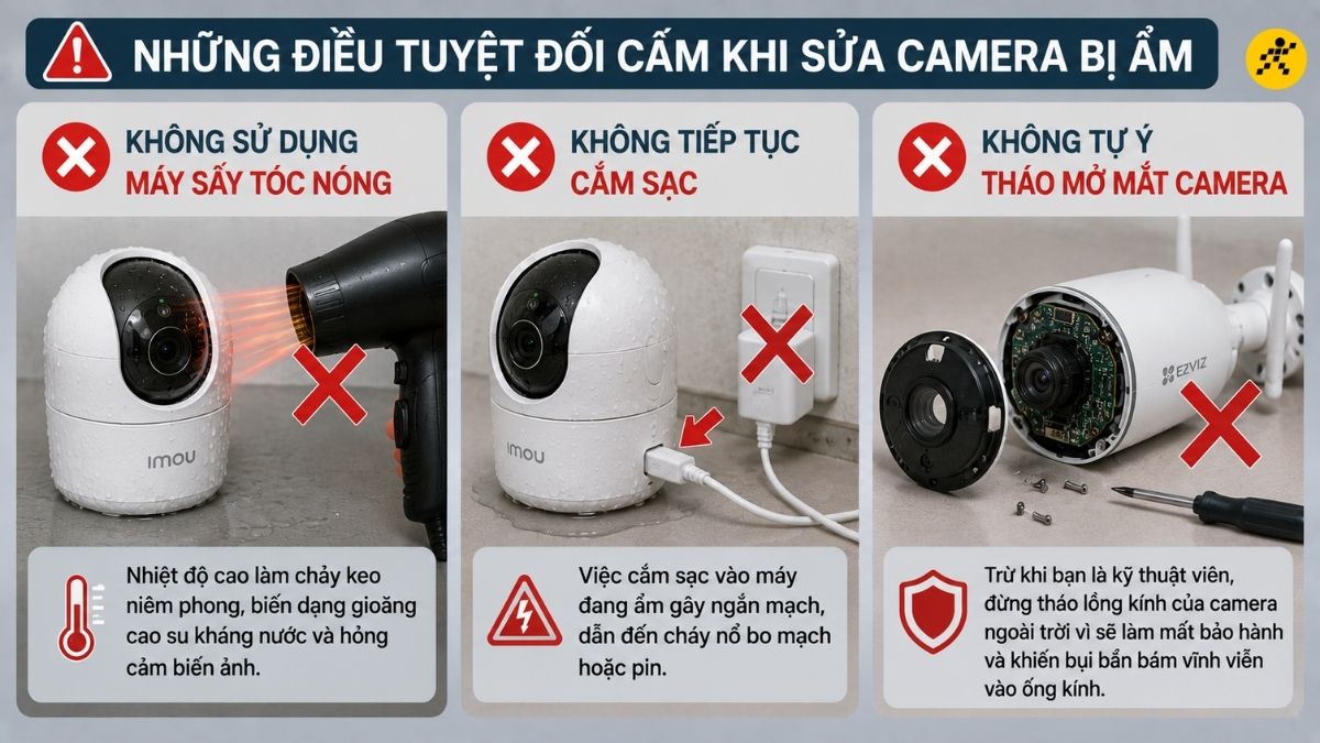 Những điều tuyệt đối CẤM khi sửa camera bị ẩm