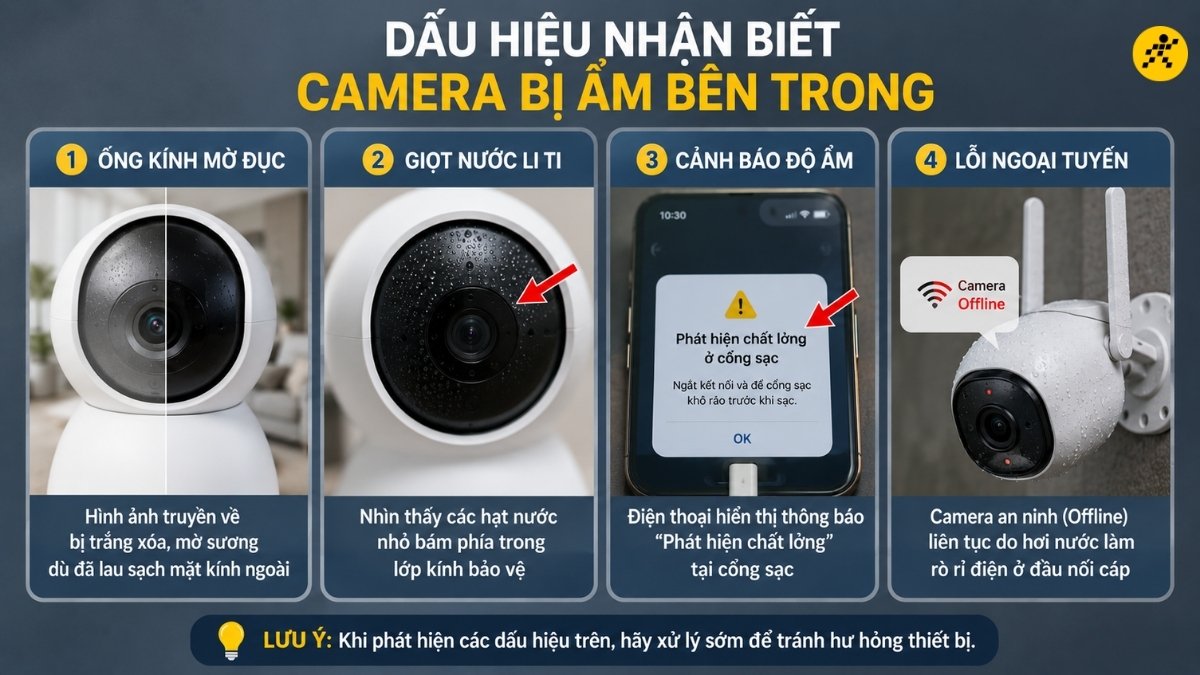 Dấu hiệu nhận biết camera bị ẩm b&ecirc;n trong