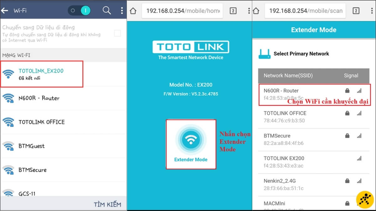 Chọn tên WiFi muốn khuyếch đại Chọn tên WiFi muốn khuyếch đại