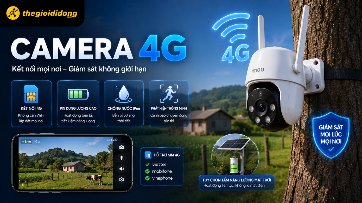 Camera 4G hoạt động hoàn toàn độc lập nhờ khe cắm thẻ SIM 4G tích hợp