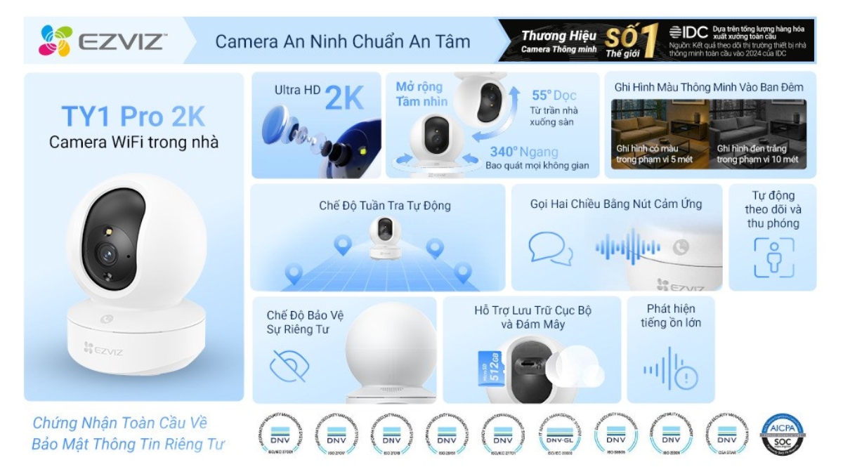 Camera EZVIZ TY1 có thiết kế nhỏ gọn, hiện đại như một vật trang trí nội thất