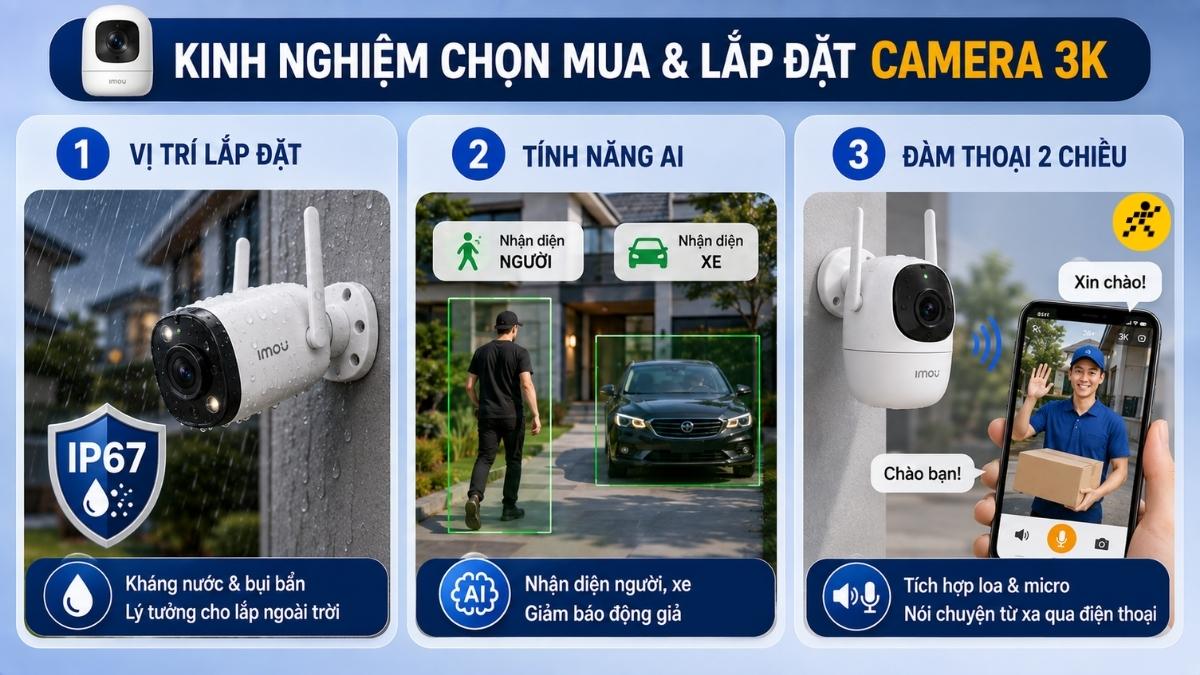 Kinh nghiệm chọn mua v&agrave; lắp đặt camera 3K