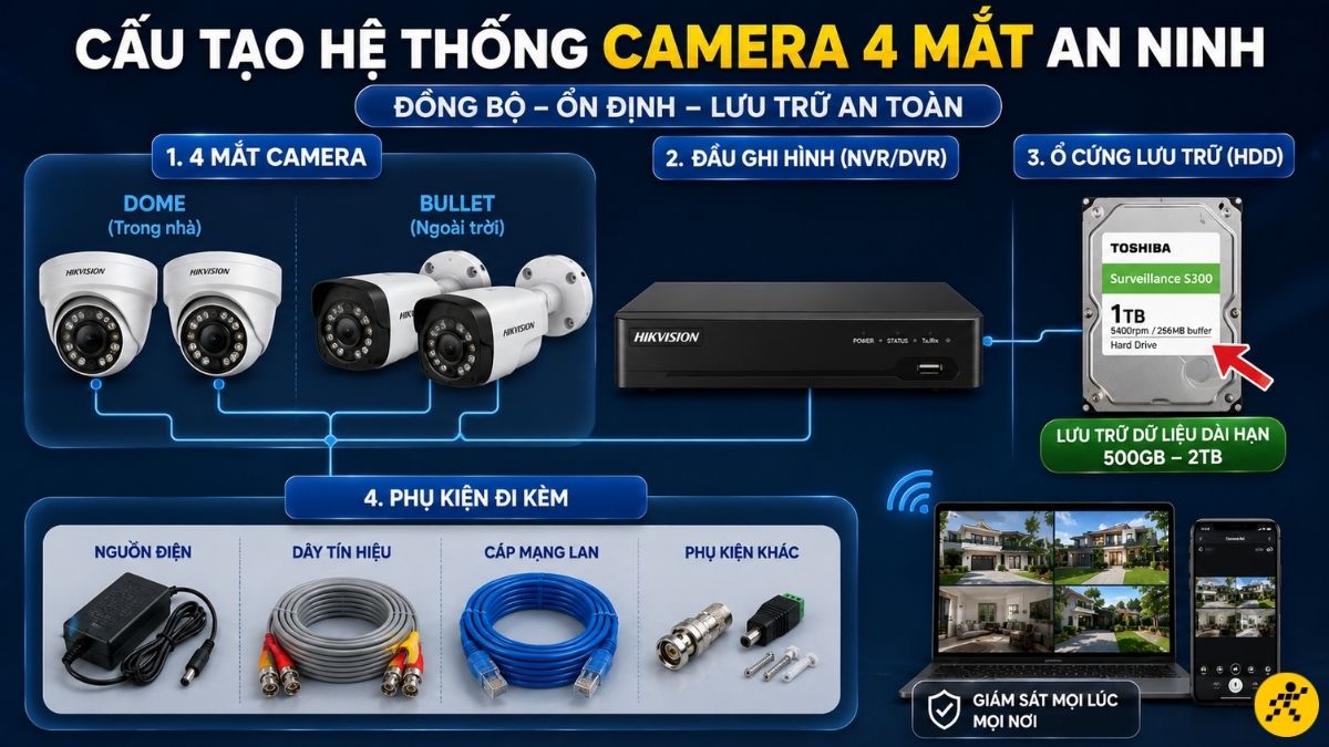 Cấu tạo hệ thống camera 4 mắt an ninh