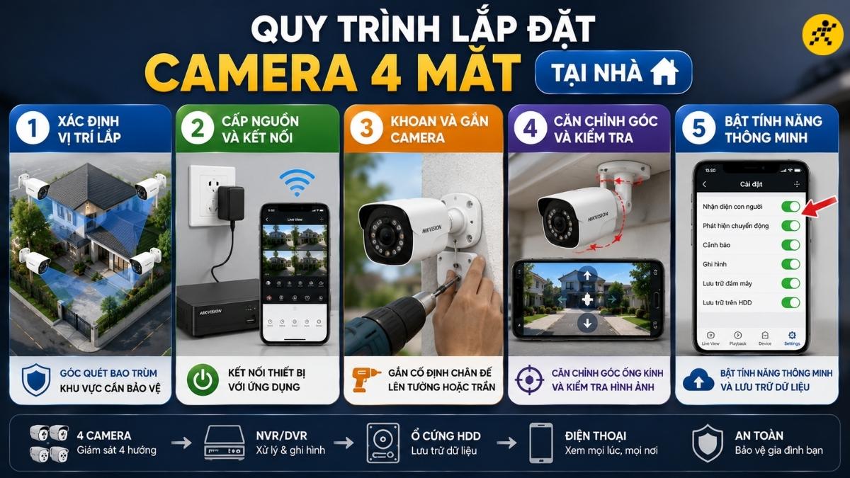 Quy tr&igrave;nh lắp đặt camera 4 mắt tại nh&agrave;