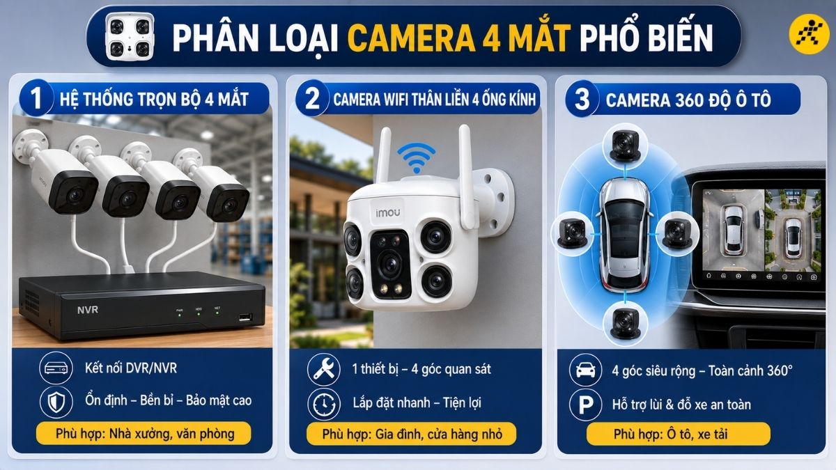 Ph&acirc;n loại camera 4 mắt phổ biến