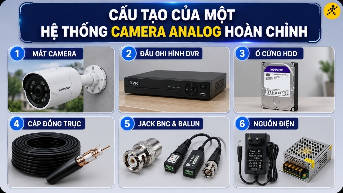 Cấu tạo của một hệ thống camera analog ho&agrave;n chỉnh