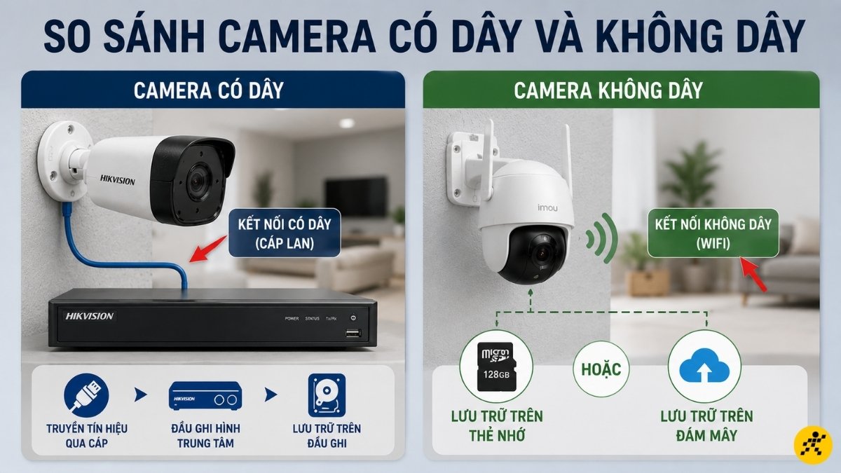 Camera c&oacute; d&acirc;y v&agrave; kh&ocirc;ng d&acirc;y