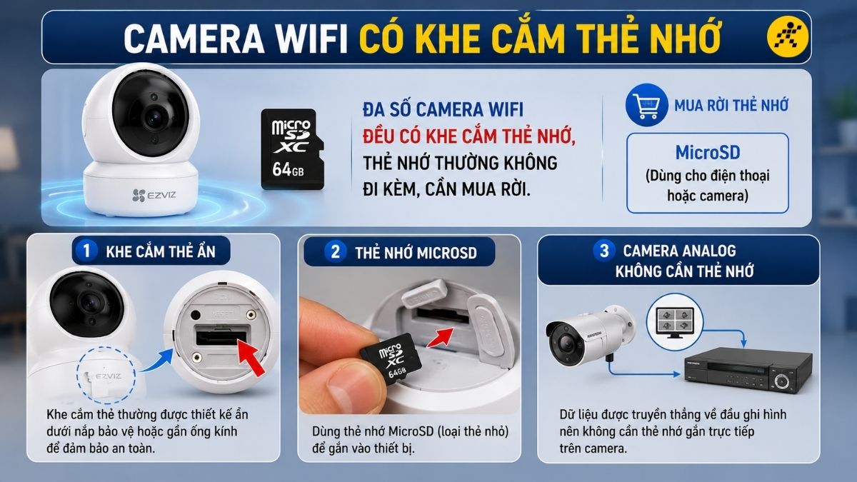 Camera WiFi hiện nay đều c&oacute; khe cắm thẻ nhớ