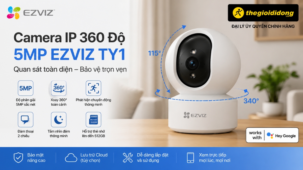 Camera IP 360 Độ 5MP EZVIZ TY1 là phiên bản nâng cấp hoàn hảo 