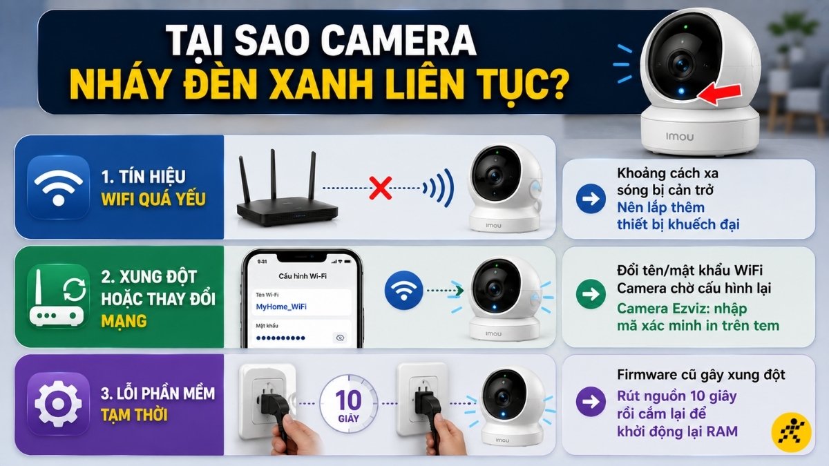L&yacute; do camera nh&aacute;y đ&egrave;n xanh li&ecirc;n tục