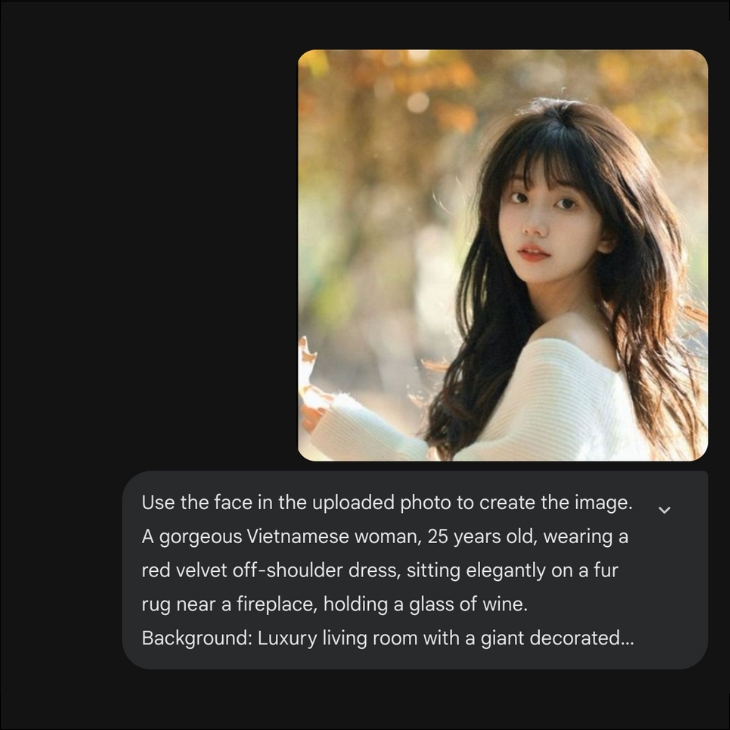 Viết câu lệnh tạo ảnh quý cô bên lò sưởi