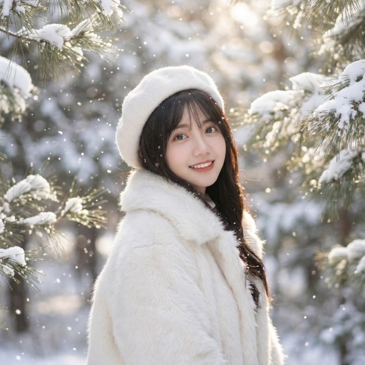 Hình ảnh cô gái đứng trong tuyết được tạo bởi AI