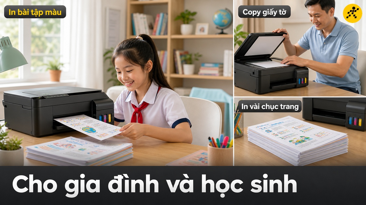 Chọn cho gia đình và học sinh Máy in phun màu in bài tập màu và copy giấy tờ cho gia đình, học sinh