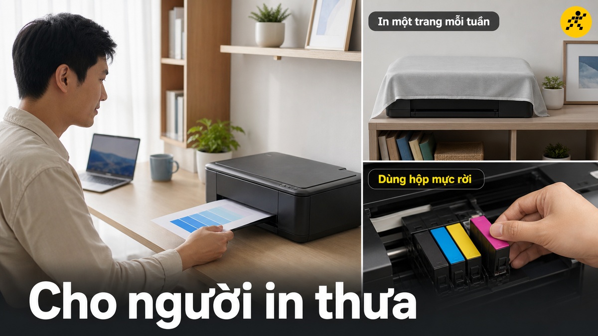 Chọn cho người in thưa Máy in phun màu dùng hộp mực rời phù hợp với người in một trang mỗi tuần