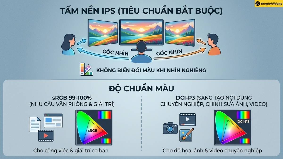 Tấm nền IPS v&agrave; Độ chuẩn m&agrave;u sắc