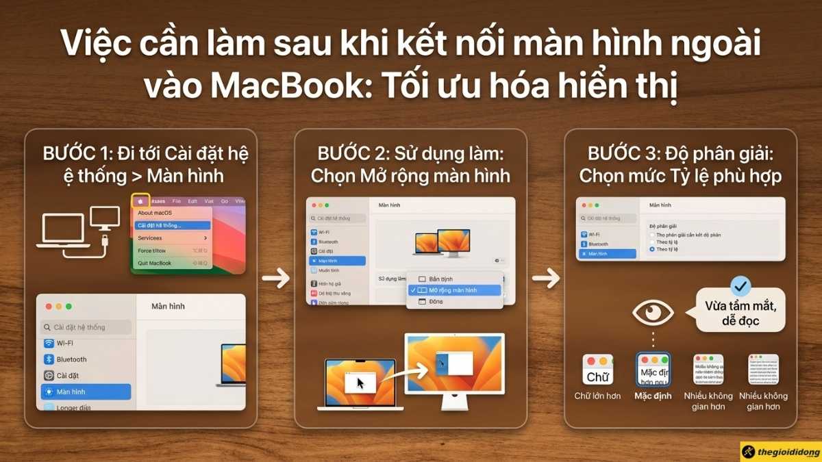 Việc cần l&agrave;m sau khi kết nối m&agrave;n h&igrave;nh rời với MacBook