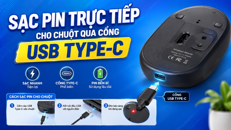 Phương thức sạc pin trực tiếp cho chuột
