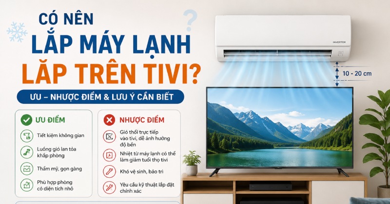 Ưu nhược điểm khi lắp điều hoà trên tivi