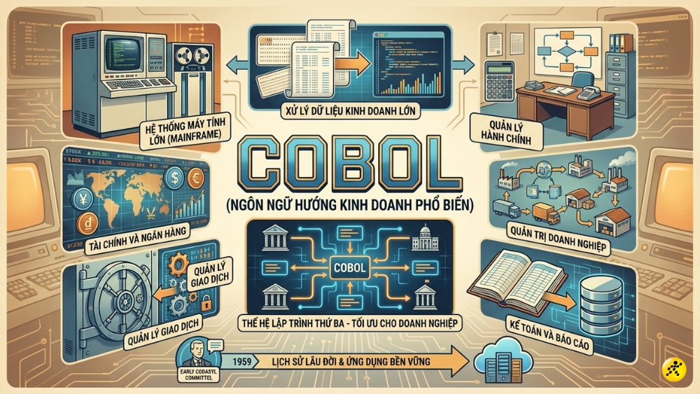 COBOL l&agrave; một ng&ocirc;n ngữ lập tr&igrave;nh cấp cao thuộc thế hệ thứ ba