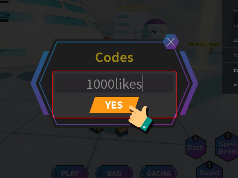 Nhập chính xác mã code vào ô trống và nhấn Yes để nhận quà Nhập chính xác mã code vào ô trống và nhấn Yes để nhận quà