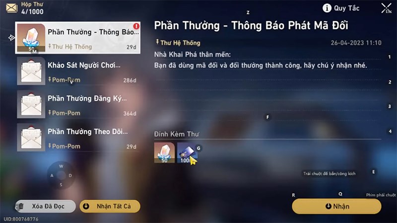 Kiểm tra hộp thư trong game và nhận phần thưởng từ nhà phát hành Kiểm tra hộp thư trong game và nhận phần thưởng từ nhà phát hành