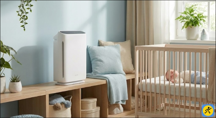 Bố mẹ nên trang bị một chiếc máy lọc không khí có màng lọc HEPA để loại bỏ hiệu quả bụi mịn PM2.5