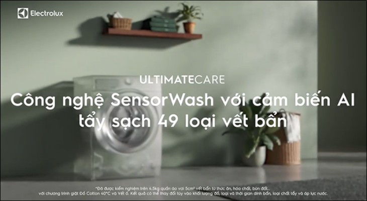 Công nghệ Sensor Wash tự động nhận biết loại vải, độ bẩn để điều chỉnh lượng nước, thời gian giặt và lượng chất giặt tẩy phù hợp