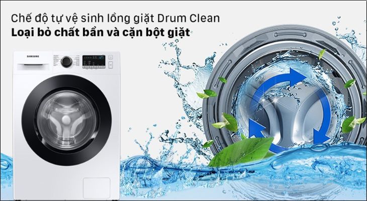 Eco Drum Clean sẽ dùng nước nóng và quay mạnh để loại bỏ nấm mốc, bụi bẩn, cặn bột giặt mà không cần chất tẩy rửa