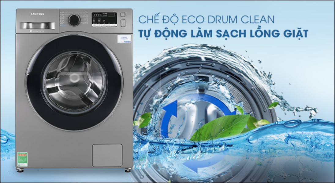 Công nghệ Eco Drum Clean sẽ tự động làm sạch lồng giặt bằng nước nóng từ 60°C đến 70°C