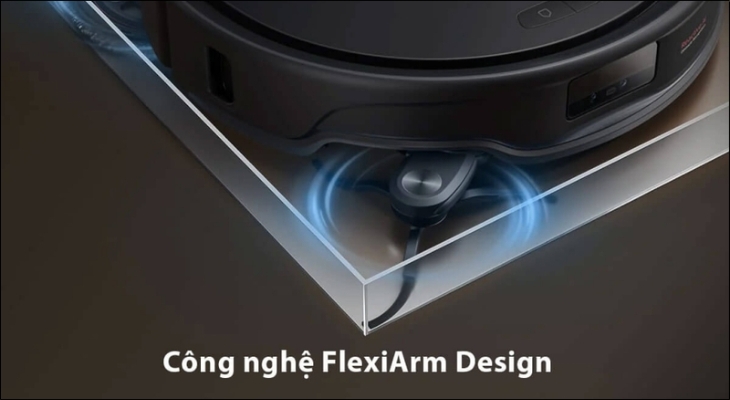 Công nghệ FlexiArm cho phép chổi cạnh và giẻ lau tự động mở rộng, tiếp cận sát mép tường, góc khuất và chân nội thất