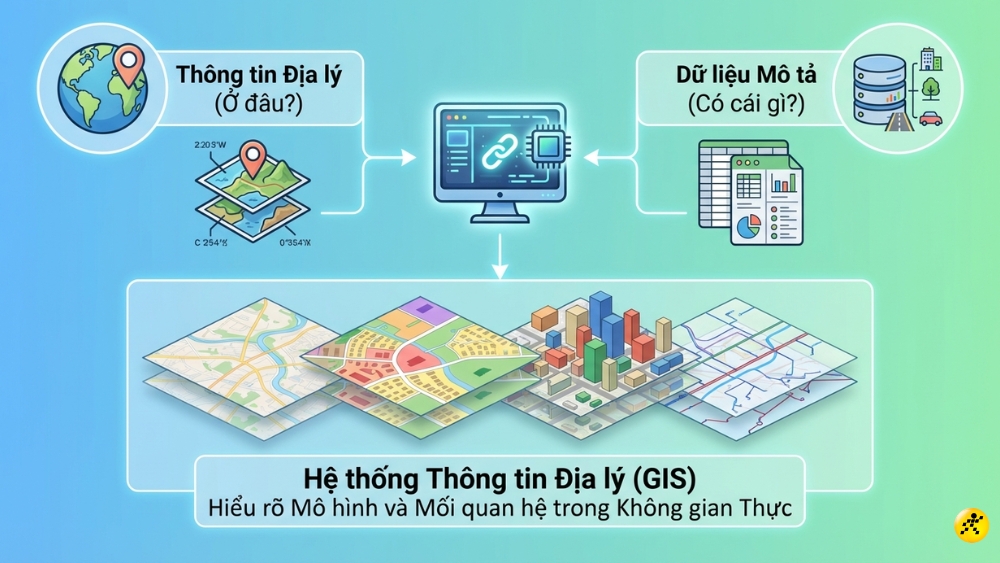 GIS kết hợp c&aacute;c th&ocirc;ng tin về địa l&yacute; với dữ liệu m&ocirc; tả