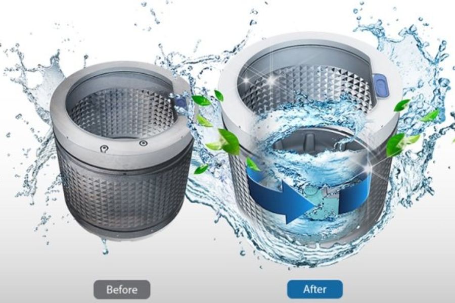 Công nghệ I-Clean dùng một luồng nước mạnh mẽ để tự làm sạch lồng giặt