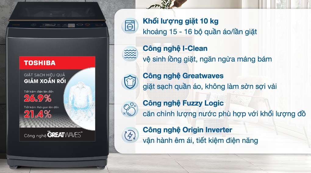 Máy giặt Toshiba Inverter 10 kg AW-DM1100PV(KK) sở hữu công nghệ I-Clean